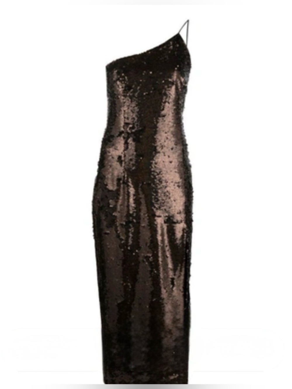 NEW ARRIVALS by Ilkyaz Ozel. One-Shoulder Sequin Evening Dress in Bronze size 40